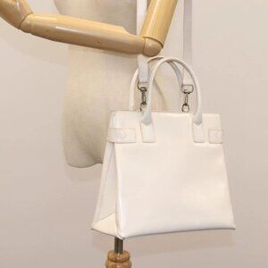 GUCCI Hand Bag Enamel 2way White Auth